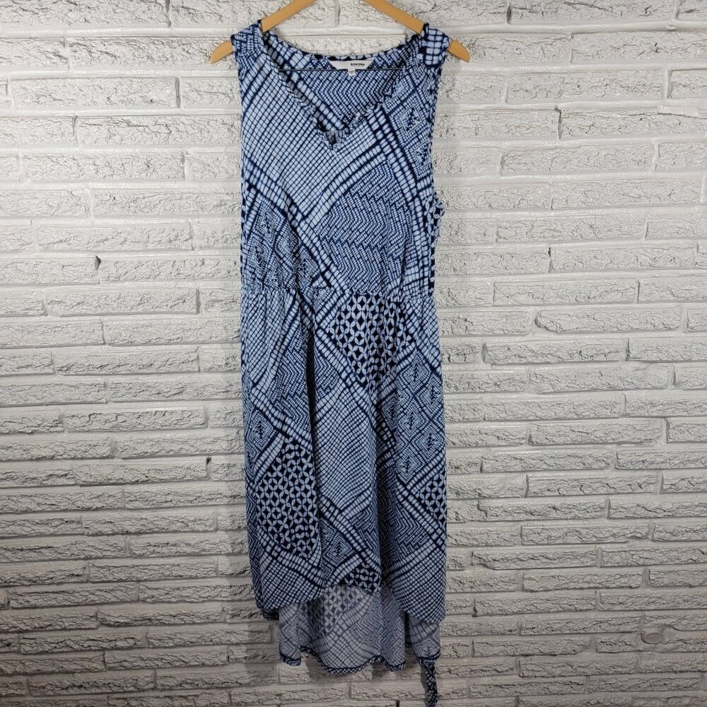 Sonoma Women's 1X Plus Blue White Geometric‎ Sleeveless Sheath Dress GEO220XE